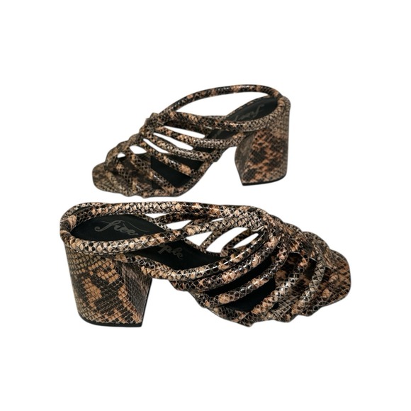 Free People Colette Cinched Strappy Sandal Heels Size EU 37.5 US 7.5 Snake Print - Picture 7 of 9